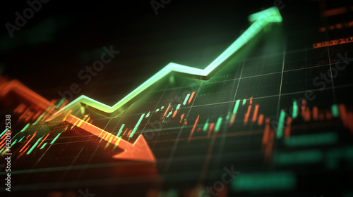 Stock Market Chart with Green Up Arrow and Red Down Arrow