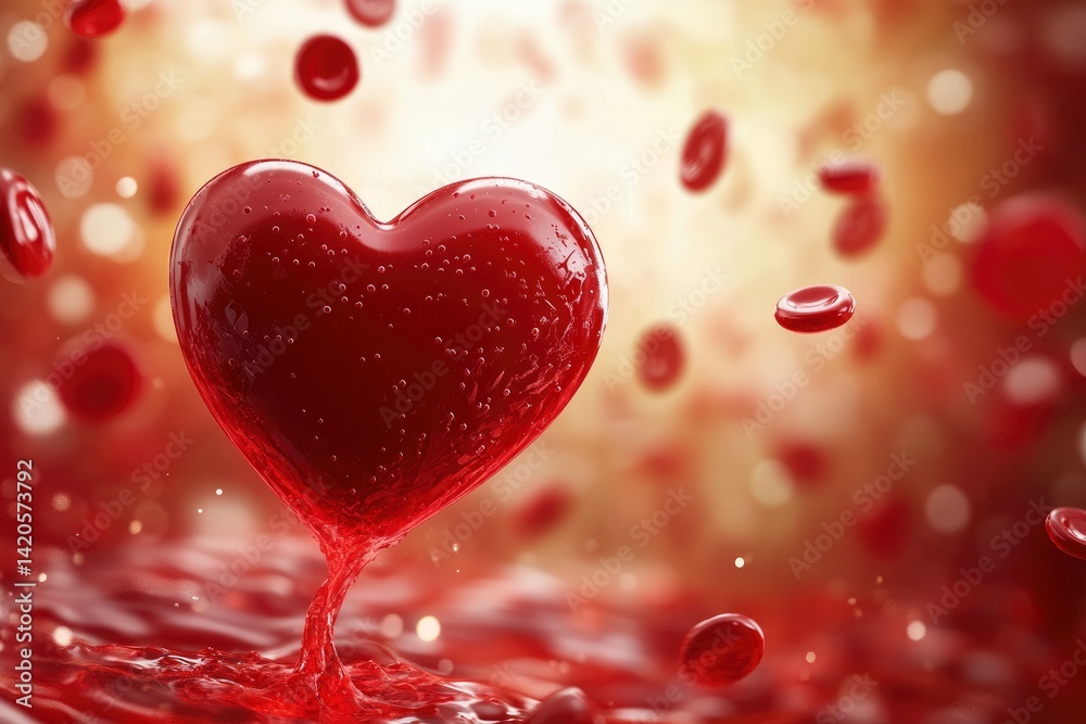 Red Heart Shape with Blood Cells Art Red Heart Shape with Blood Cells Art