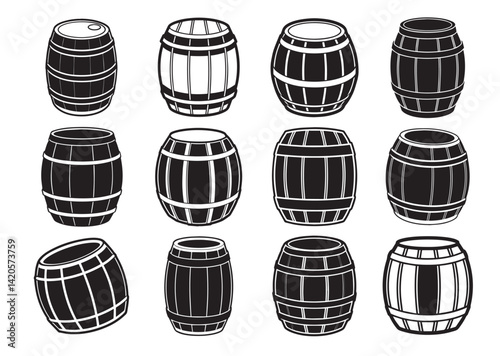 Barrel silhouette vector Set