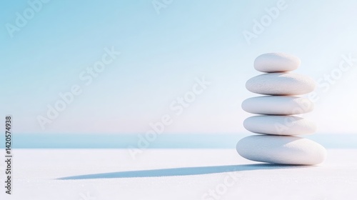 Serene white stones balanced on a beach