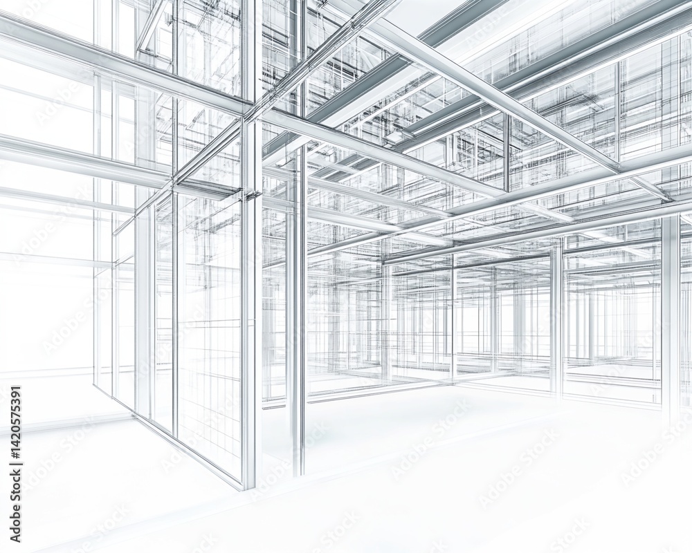 Architectural Wireframe Model: Building Structure Rendering Architectural Wireframe Model: Building Structure Rendering