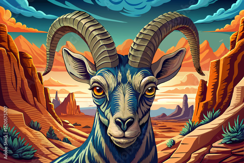 Nubian ibex portrait in national park arizona at sunset time