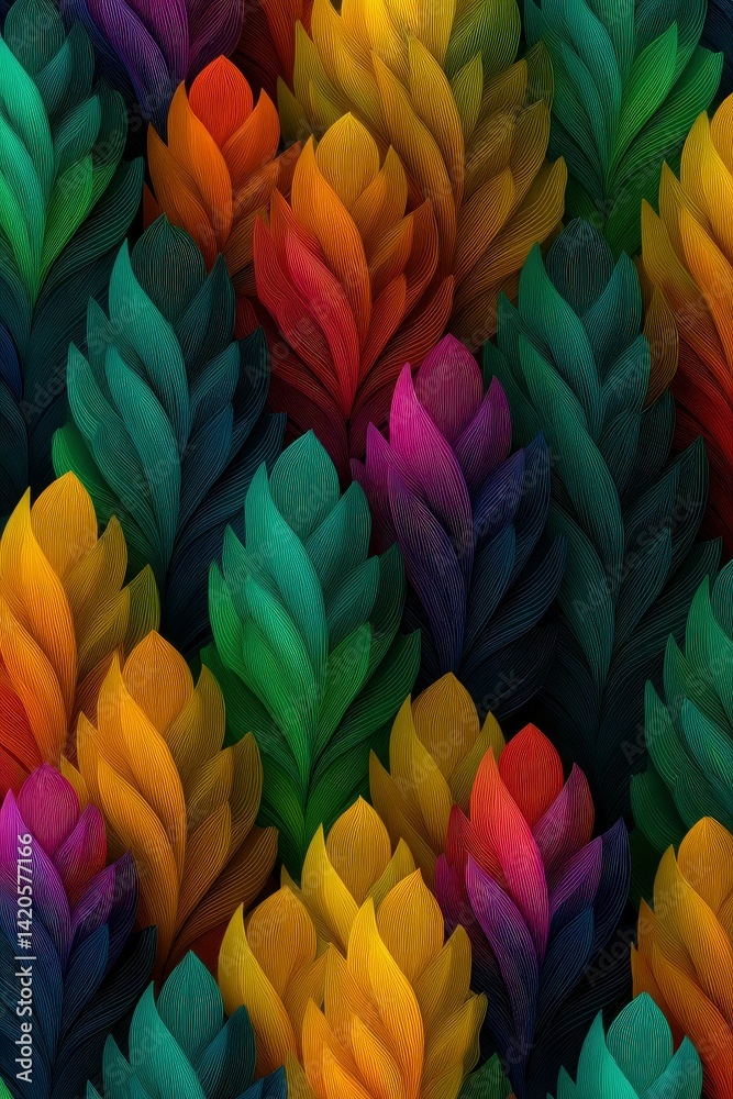 custom made wallpaper toronto digitalVibrant Rainbow Floral Pattern: A Rich, Layered Abstract Design