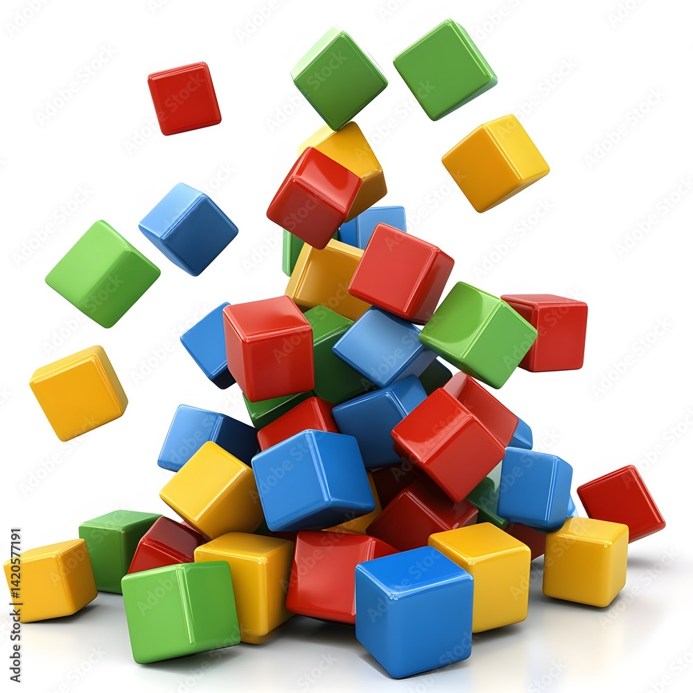Obraz premium Colorful Blocks Falling Pile Toy Cubes 3D Render