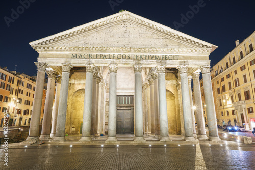 Photography The Pantheon at night on Piazza della Rotonda square in Rome, Italy Non english