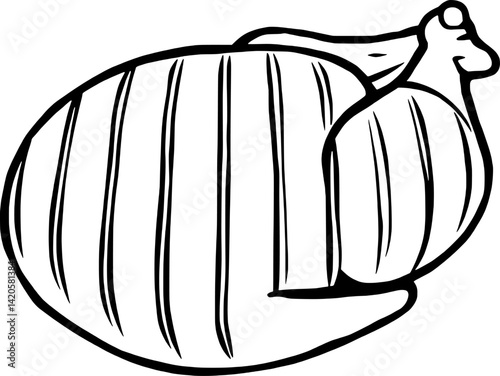 Simple Line Drawing Of Roasted Chicken Ready To Cook