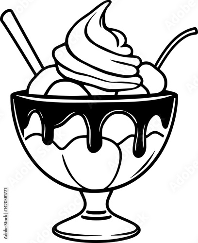 Delicious Ice Cream Sundae With Chocolate Sauce and Cherry