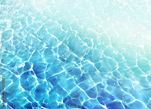 Caustic light deep wave vector design texture. Sea or ocean water background. Summer beach aestetic. Natural transparent underwater surface. Clean sparkling waterscape. Swimming pool aqua reflections.