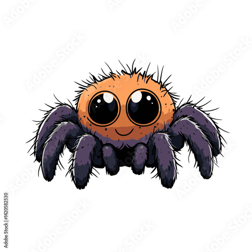 Cute cartoon spider with big eyes and fuzzy details showcasing a playful and friendly appearance