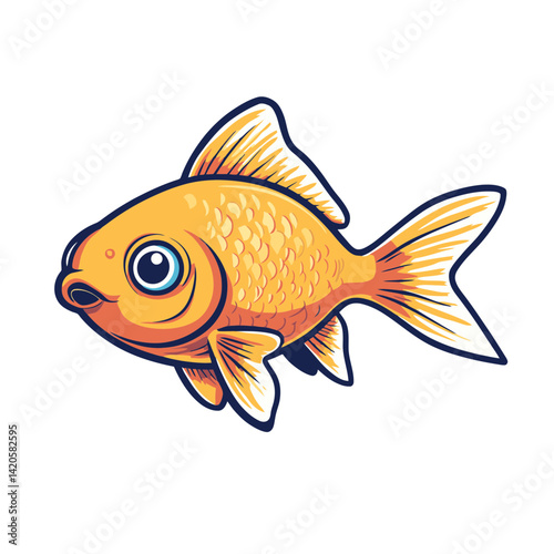 Bright goldfish cartoon icon swimming happily in water with vibrant colors and cheerful expression, perfect for playful designs