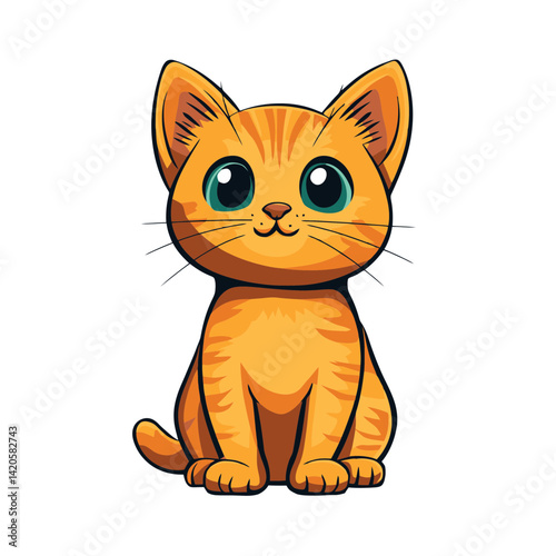 Cute orange cat icon sitting calmly with large expressive eyes, perfect for children's illustrations and pet-related designs