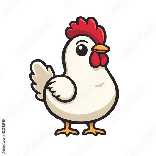 Cute cartoon chicken illustration in a flat design perfect for kids' games and food-related themes