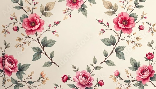 Elegant floral motifs in a soft color palette, creating a sophisticated repeating interior design pattern , wallpaper, print, surface