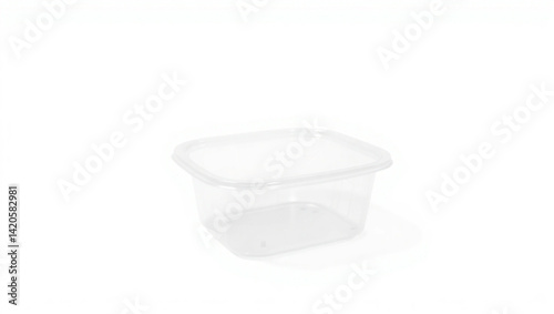 A transparent plastic container with a lid sits on a white surface in a studio setting with soft lighting created with generated ai