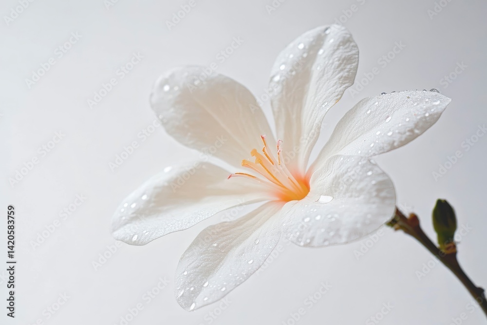 Fototapeta premium White Flower with Water Droplets on Petals