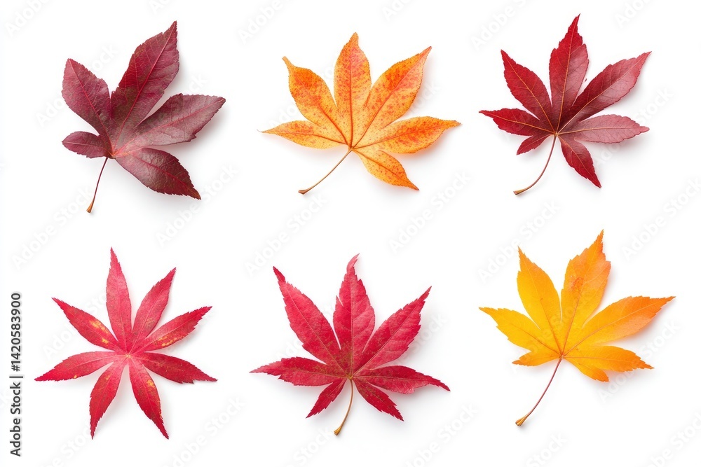Colorful Maple Leaves on White Background Colorful Maple Leaves on White Background