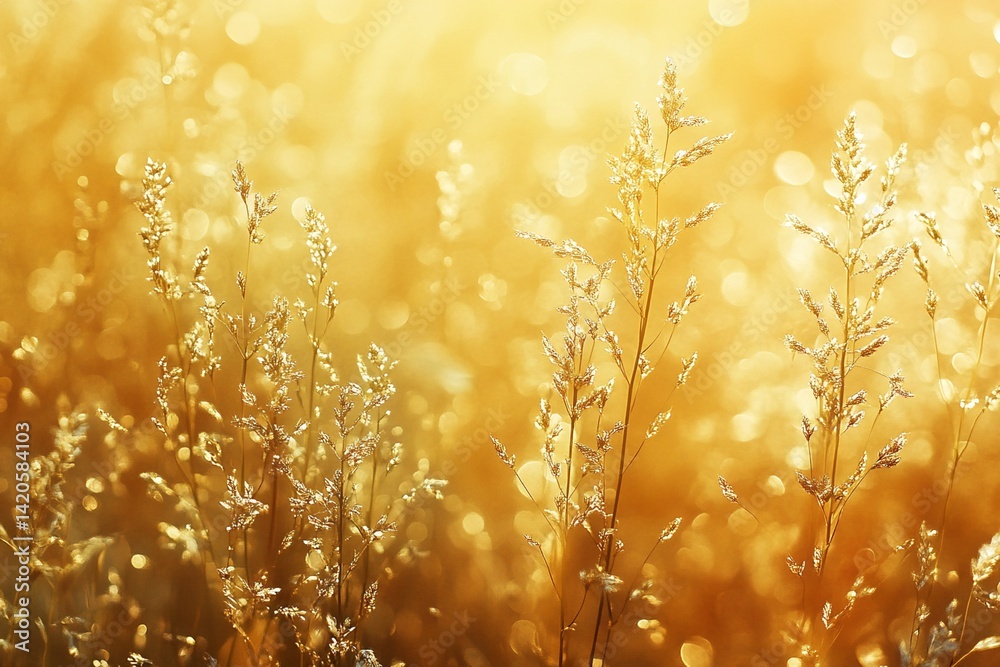 Fototapeta premium Golden Grass in Sunlight with Bokeh Background