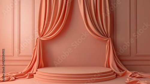 Peach stage with drapery and panel backdrop