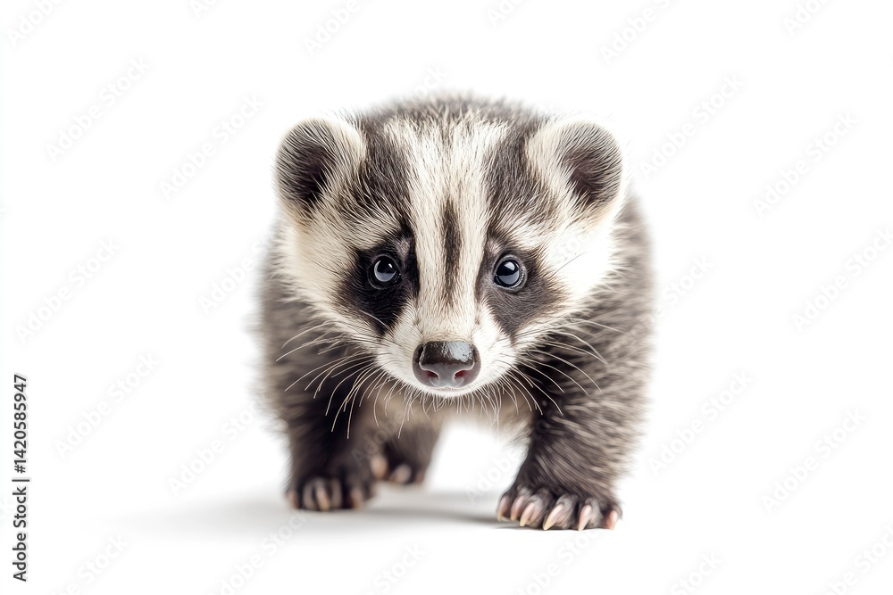 Fototapeta premium Baby Badger Portrait on White Background