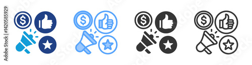 Marketing icon set multiple style collection