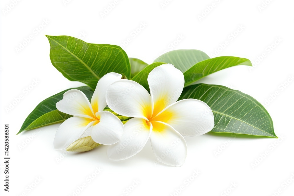Naklejka premium White Frangipani Flower and Leaves