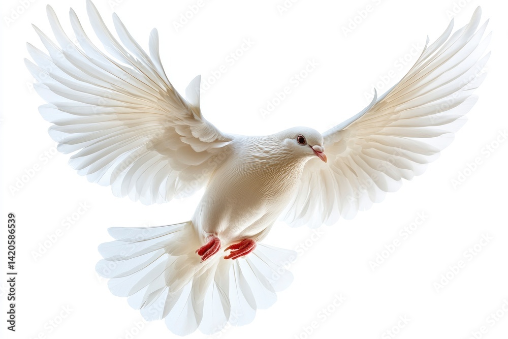 Fototapeta premium White Dove in Flight with Open Wings
