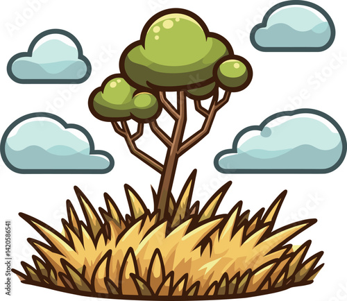 サバンナの1本の木のイラスト
