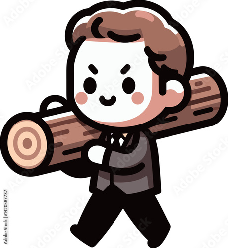 丸太を運ぶ男性のイラスト
