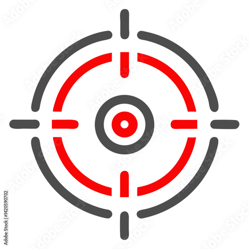 Crosshair icon design in red and gray colors on a white background for gaming