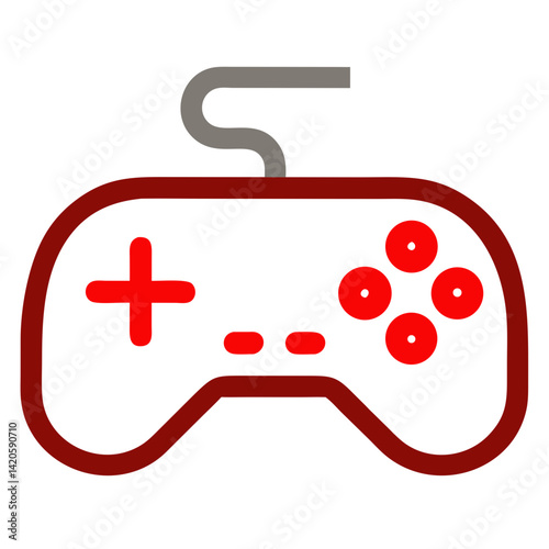 Gamepad icon design in red and gray colors on a white background for gaming concept