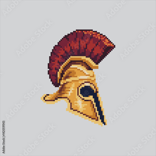 Pixel art illustration Gladiator Helmet. Pixelated Knight Helmet. Roman Spartan Knight Gladiator Helmet Icon pixelated for the pixel art game and icon for website and video game. old school retro.