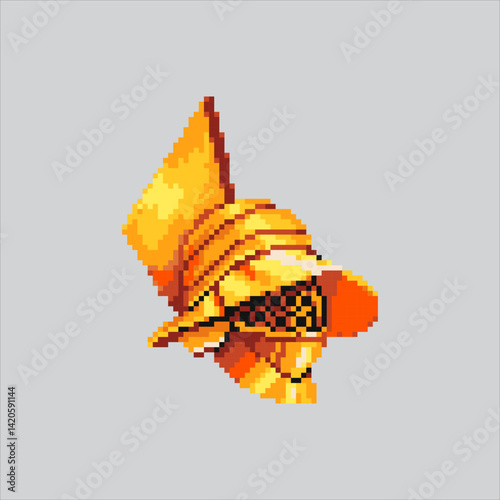 Pixel art illustration Gladiator Helmet. Pixelated Knight Helmet. Roman Spartan Knight Gladiator Helmet Icon pixelated for the pixel art game and icon for website and video game. old school retro.