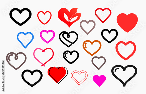 Colorful collection of heart icons featuring various styles and outlines for versatile love-themed graphic design projects