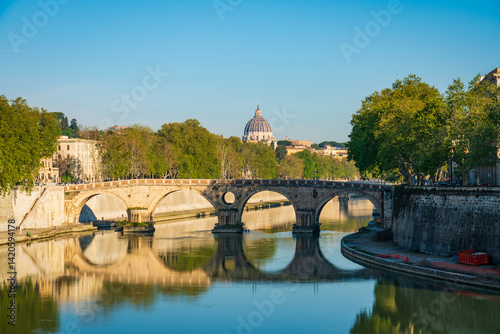 Obraz na płótnie Ponte Sisto bridge and Dome of St Peter's basilica in Rome. Italy w salonie