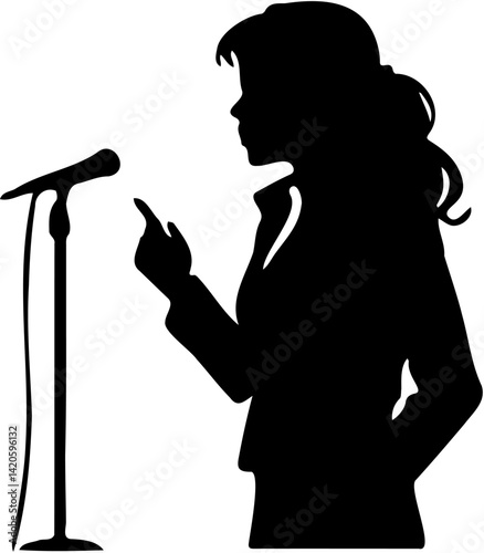 silhouette of people speaking in public with white background