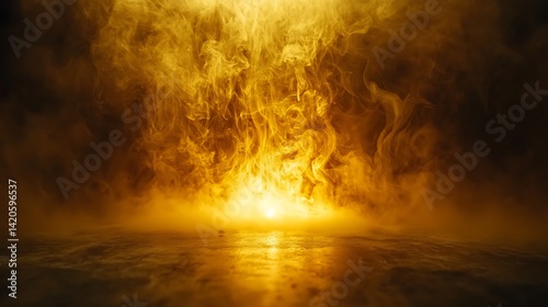 Dramatic golden smoke and fire stage backdrop