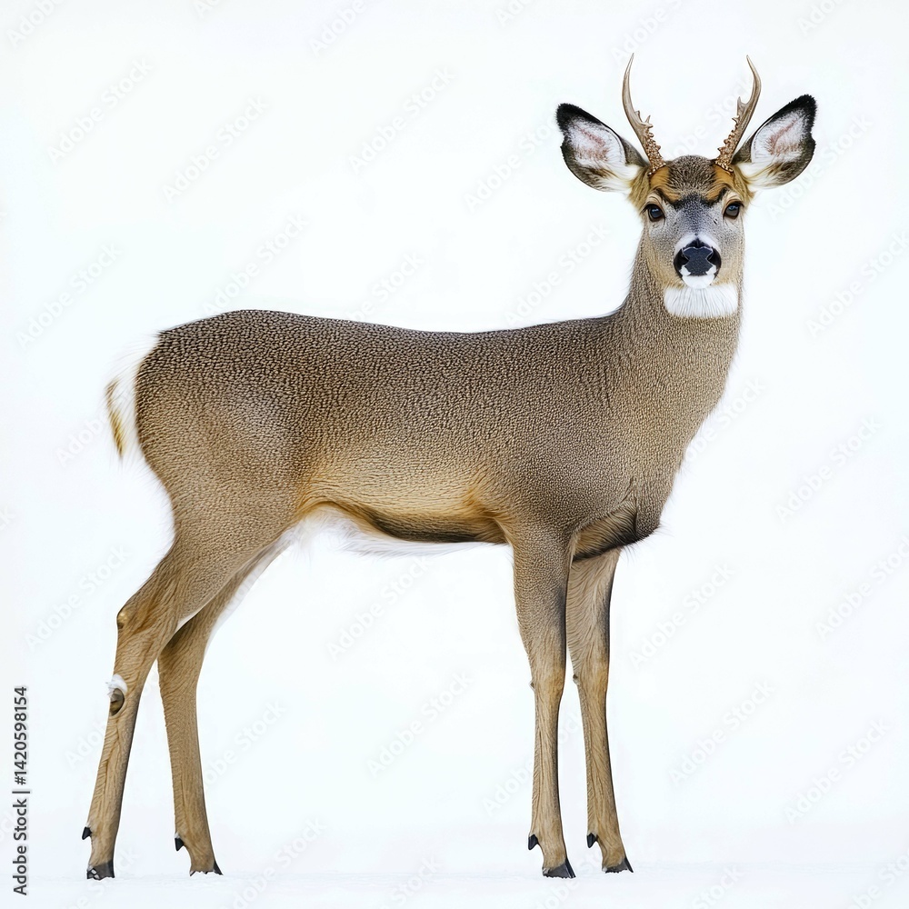 Fototapeta premium Majestic Whitetail Deer in Winter Wonderland: Stunning Wildlife Photography