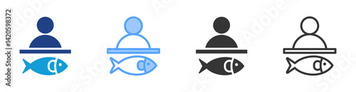 Fishmonger icon set multiple style collection