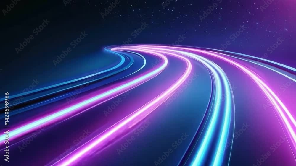 Vibrant Neon Light Trails on a Dark Background in Motion