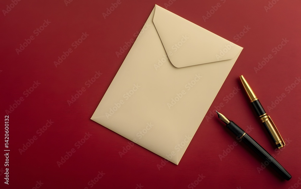 Elegant Beige Envelope with Gold and Black Pens Elegant Beige Envelope with Gold and Black Pens