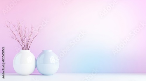 Minimalist aesthetic, light pastel colored vases, and delicate branches
