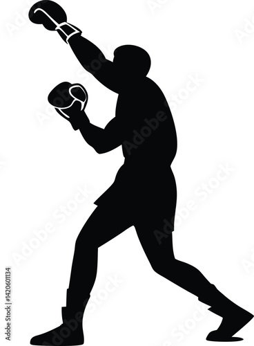 The Boxer's Silhouette: A dynamic silhouette of a boxer executing a powerful punch, showcasing strength, agility, and the essence of competitive sport. 