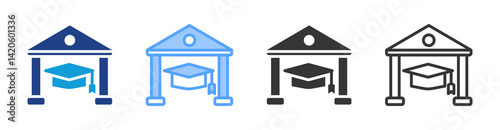 University icon set multiple style collection