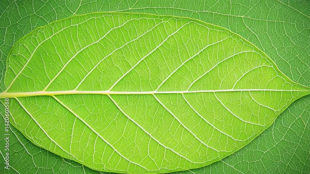 Close-Up View of a Fresh Green Leaf with Intricate Veins and Texture Close-Up View of a Fresh Green Leaf with Intricate Veins and Texture