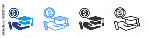 Student Grant icon set multiple style collection