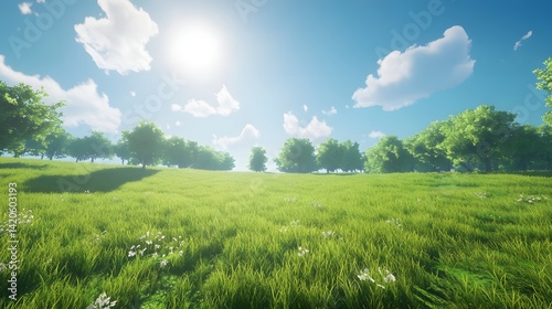Mage flat pasture with realistic midday sunlight