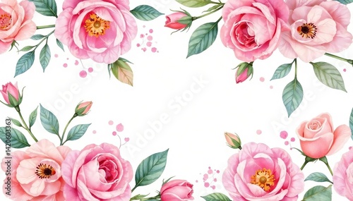 Delicate watercolor roses & leaves, repeating pattern, romantic, floral, watercolor pattern