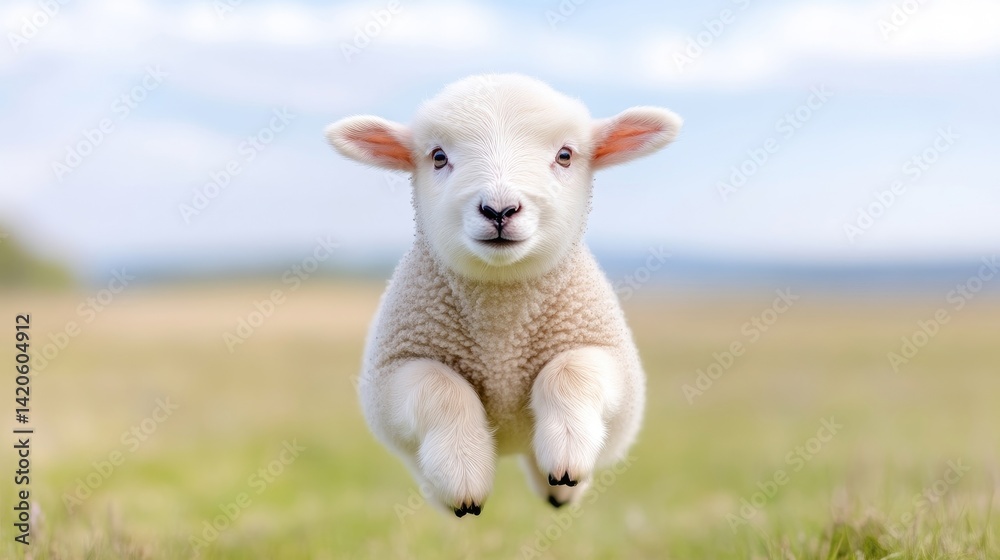 Fototapeta premium Baby lamb leaping