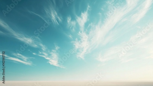Vast, light-filled sky with feathery cirrus clouds.