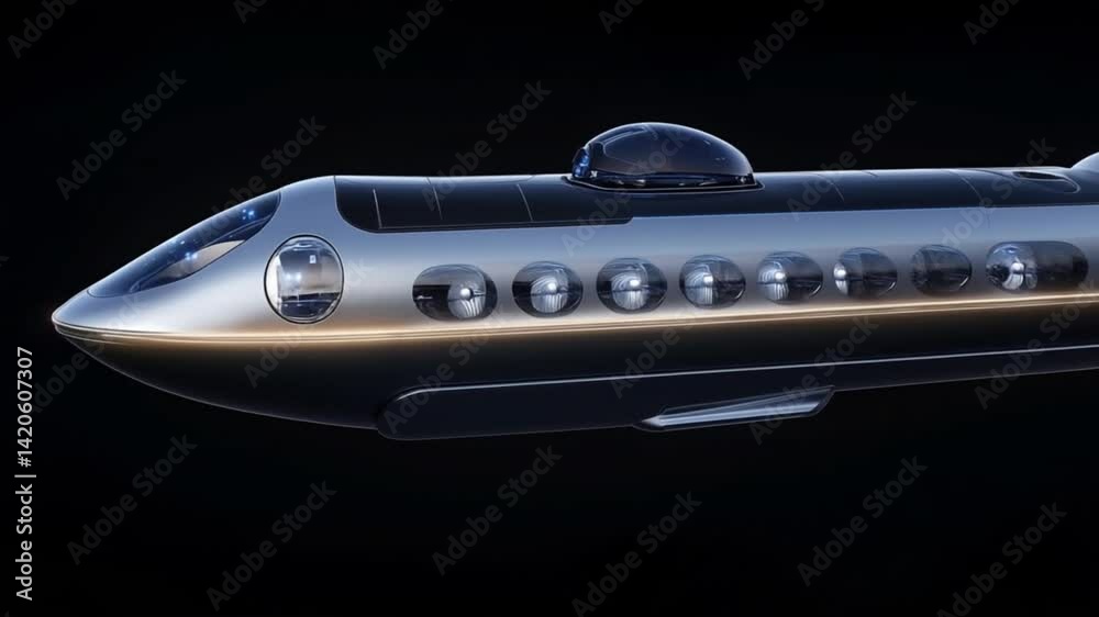 Sleek futuristic plane floats against dark backdrop showing advanced design